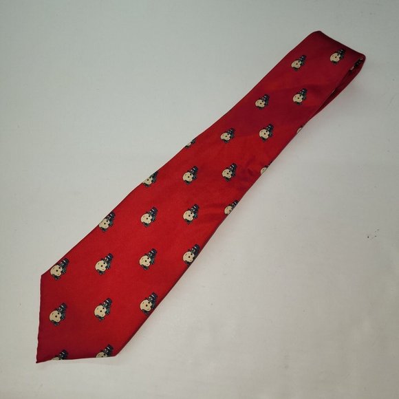 Pure Silk by Wembley Necktie Men Snowmen All Over Print Silk Red Christmas - Picture 2 of 7